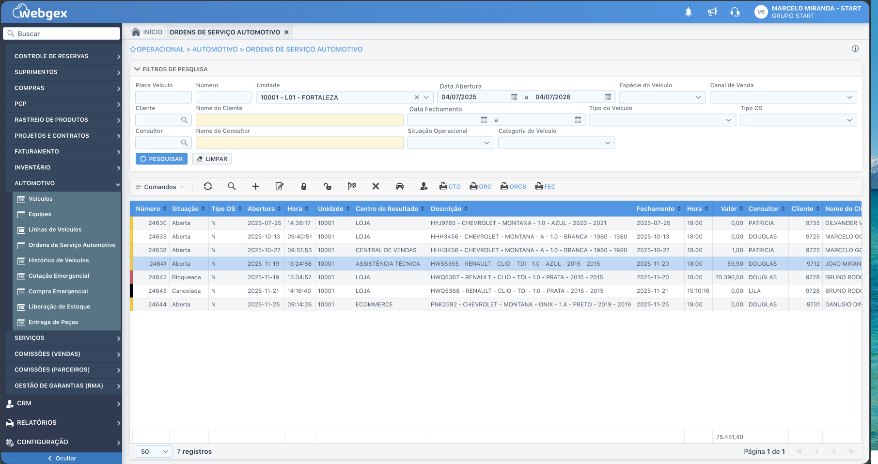 ERP Webgex para Centro Automotivo